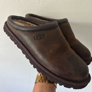 UGG Men's Brown Leather Slip-On Shoes